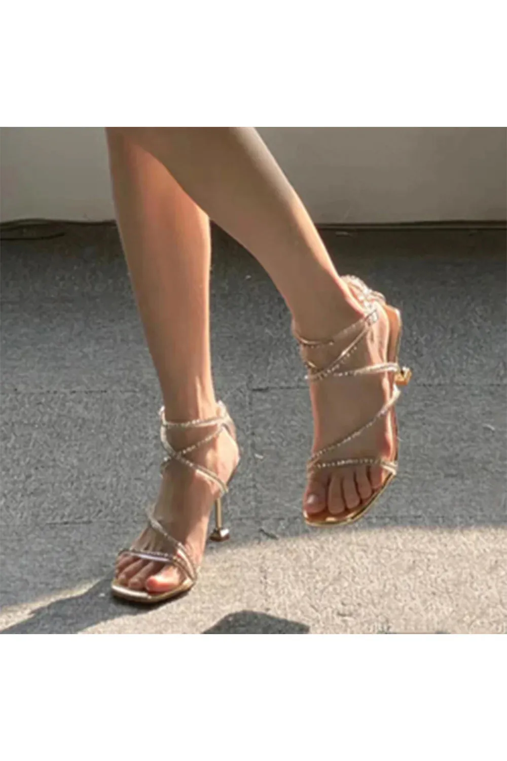 Outdoor Sandals Peep Toe with Rhinestone Buckle Ankle Strap Fashion Shoes