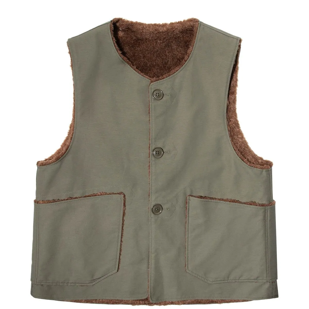 OVER VEST Olive Cotton Double Cloth