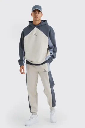 Oversized Branded Color Block Hooded Tracksuit