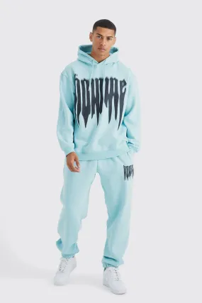 Oversized Homme Drip Print Hooded Tracksuit