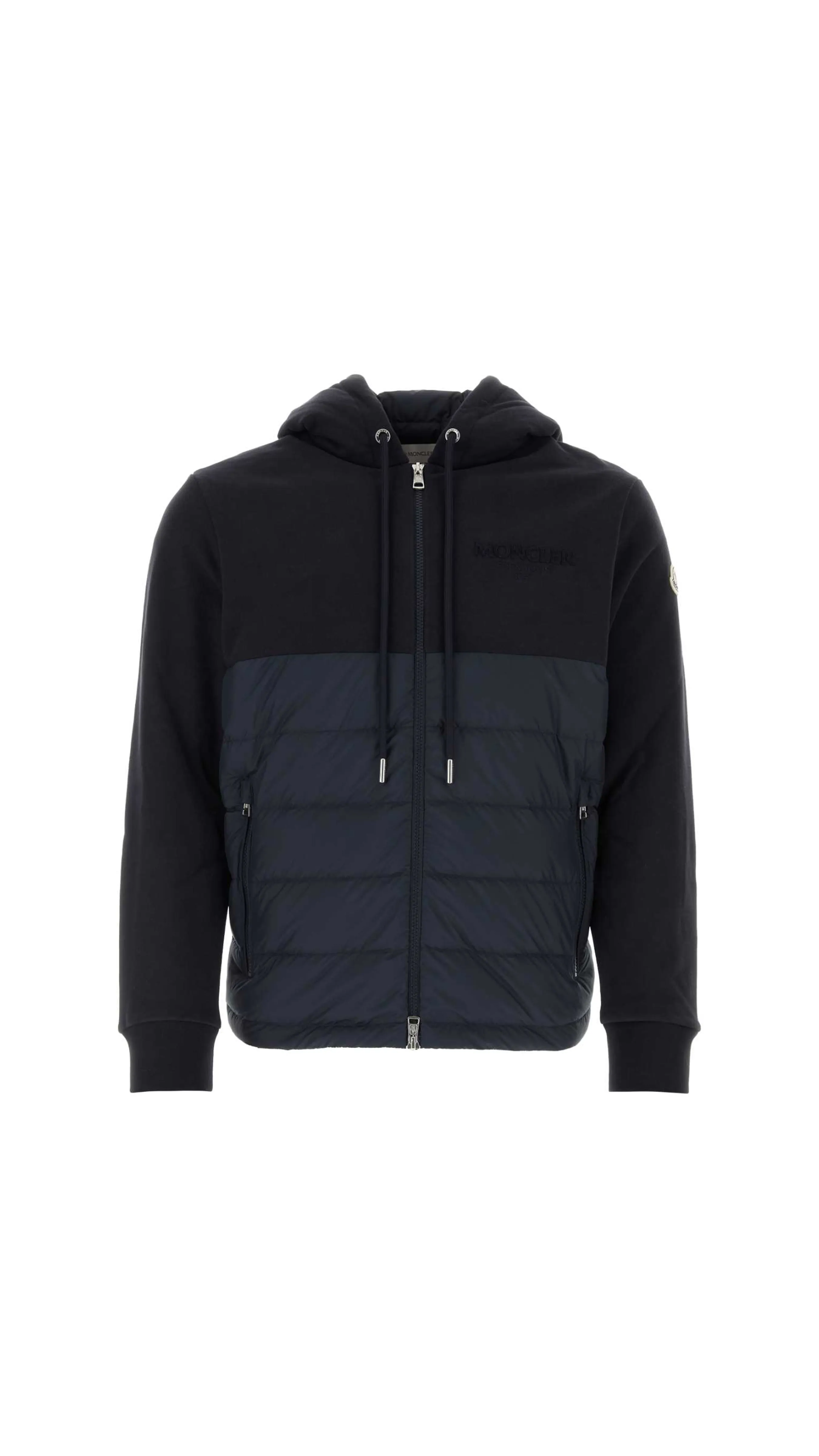 Padded Wool Zip Hoodie - Navy