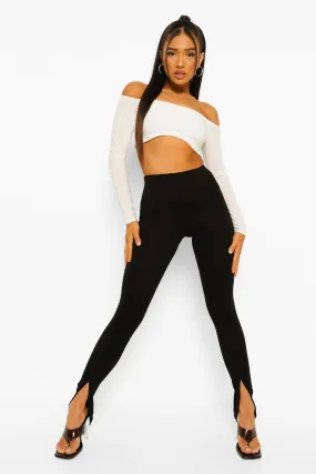 Petite Front Split Hem Basic Leggings