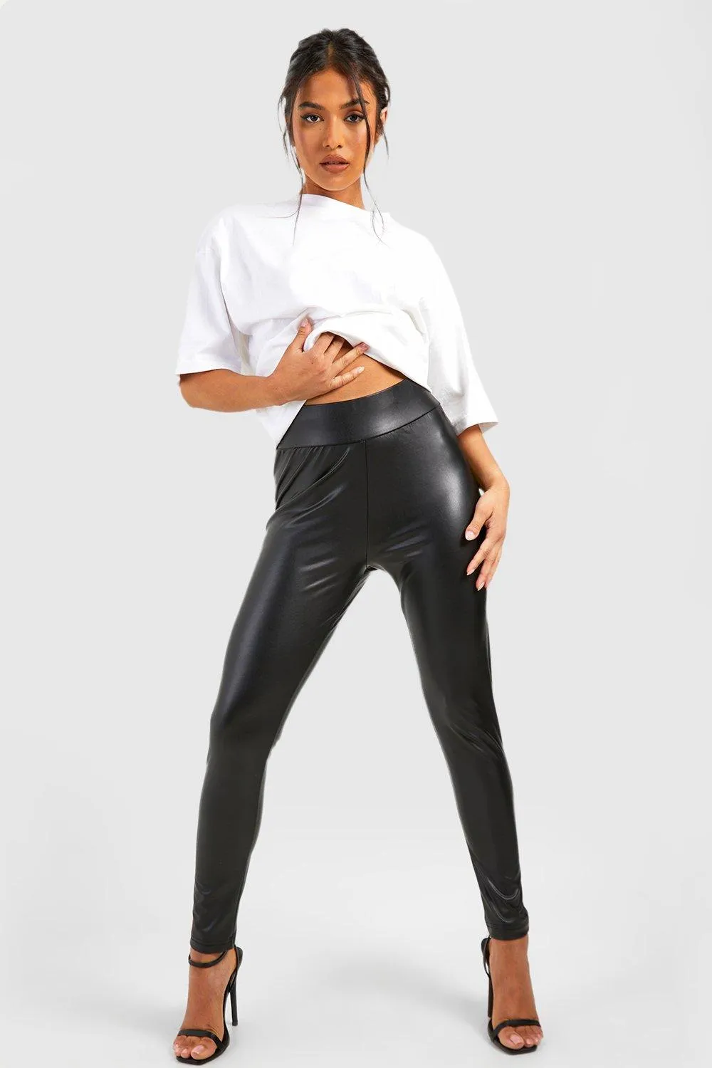 Petite Super Stretch Waist Shaping Faux Leather Leggings