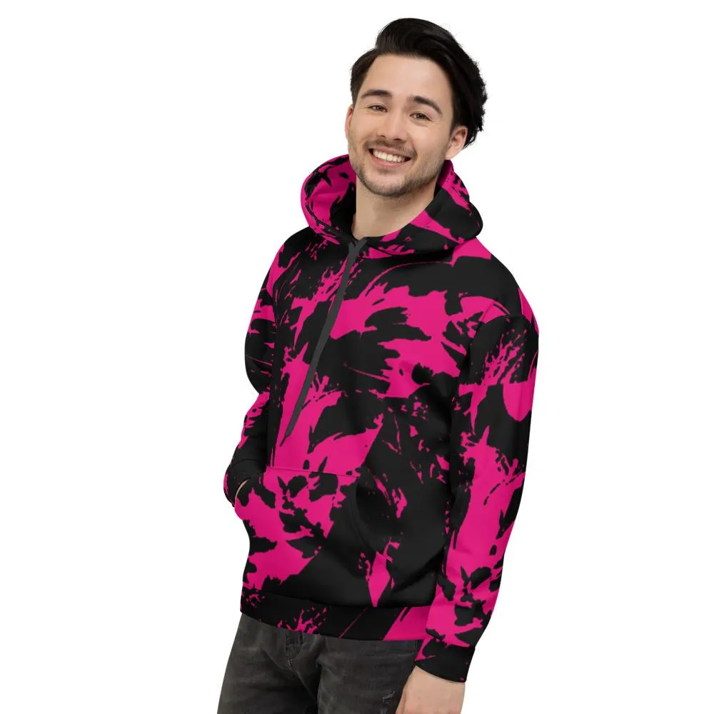 Pink and Black Paint Splatter Pullover Hoodie