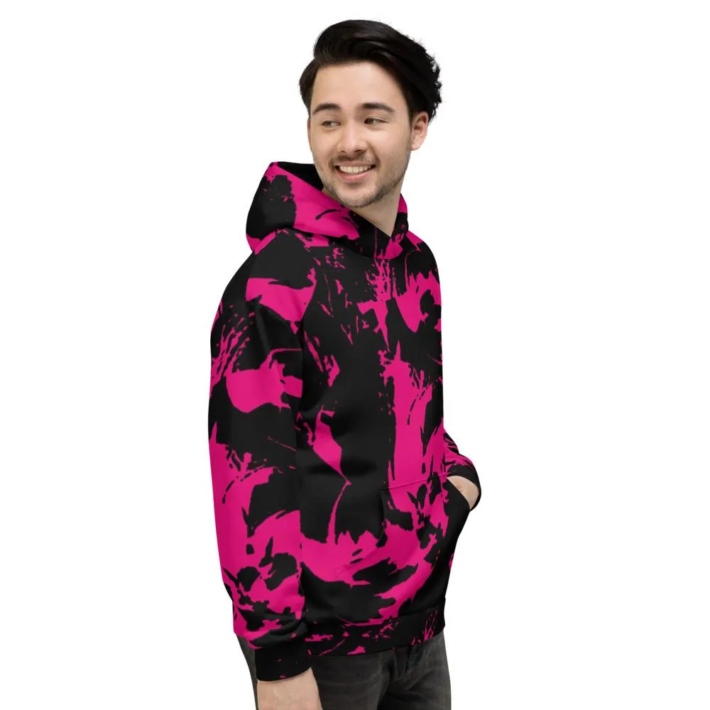 Pink and Black Paint Splatter Pullover Hoodie