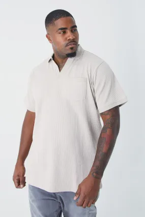 Plus Slim V Neck Rib Polo