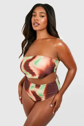 Plus Wave Print Bandeau Bikini Set