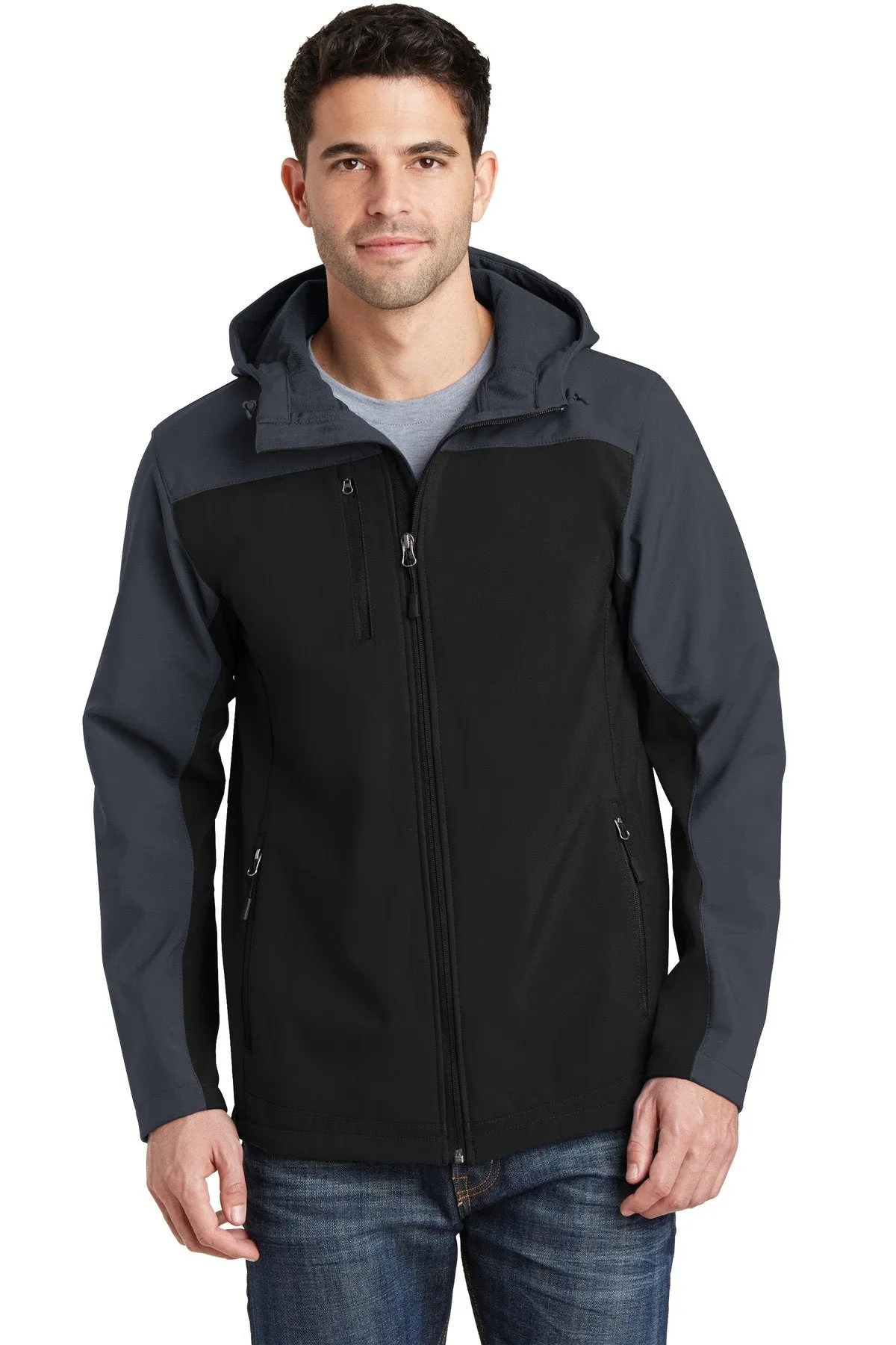 Port Authority Hooded Core Soft Shell Jacket J335 Black/ Battleship Grey