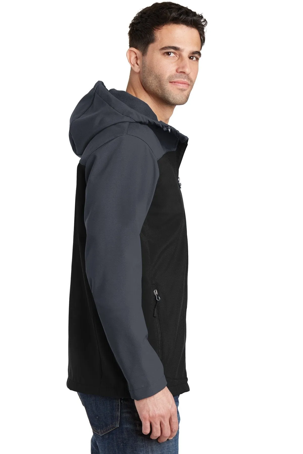 Port Authority Hooded Core Soft Shell Jacket J335 Black/ Battleship Grey