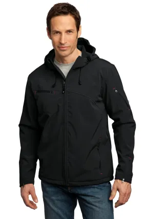 Port Authority Textured Hooded Soft Shell Jacket J706 Black/Engine Red