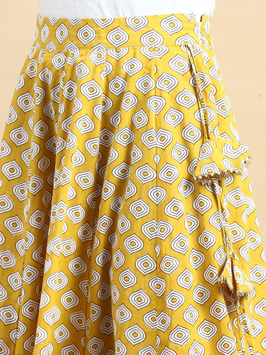 Printed Cotton Skirt-Mustard