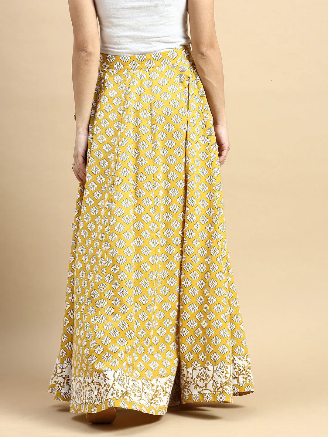 Printed Cotton Skirt-Mustard