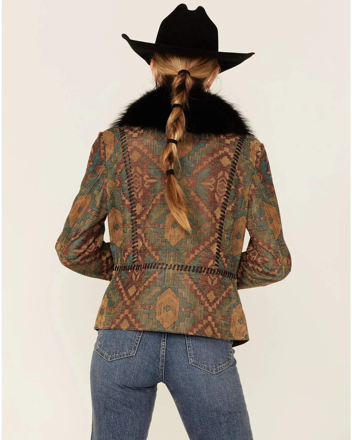 Product Name:  Double D Ranch Women's Top Ridge Weaver Zip-Front Faux Collar Leather Jacket