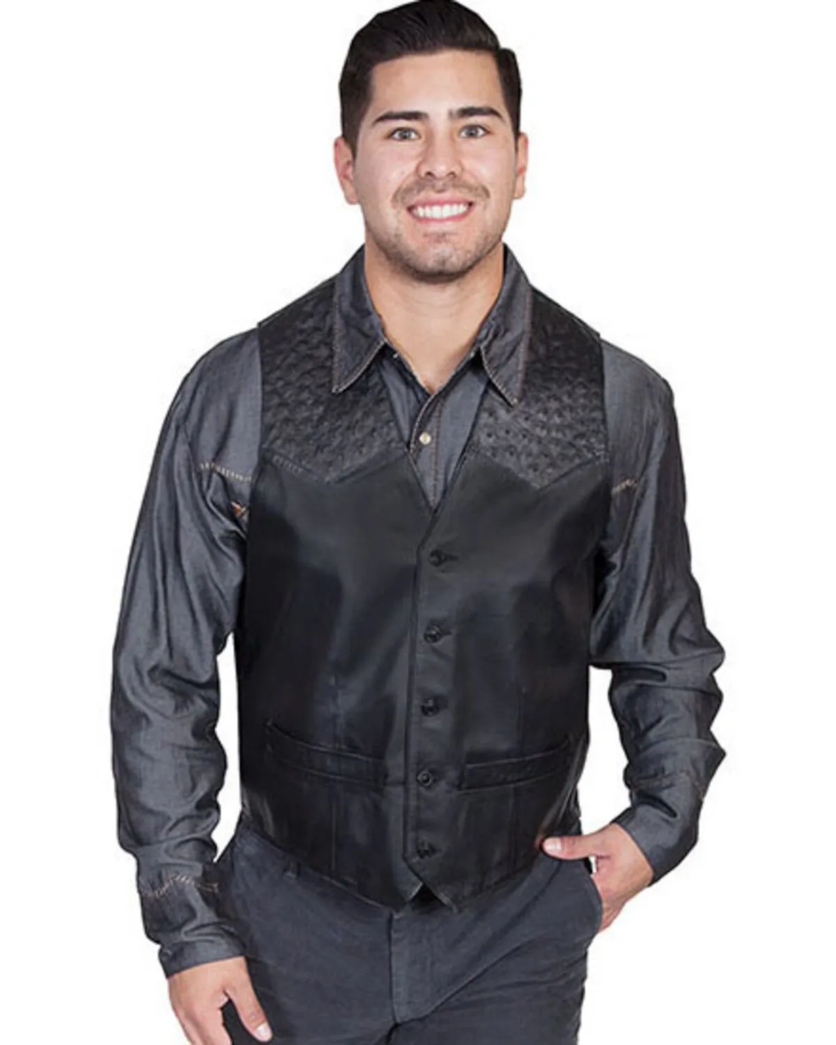 Product Name:  Scully Men's Ostrich Trim Leather Vest