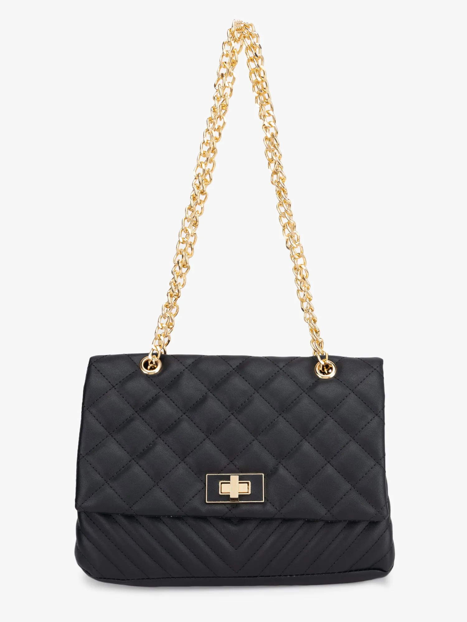 Quilted Solid Handbag With Chain