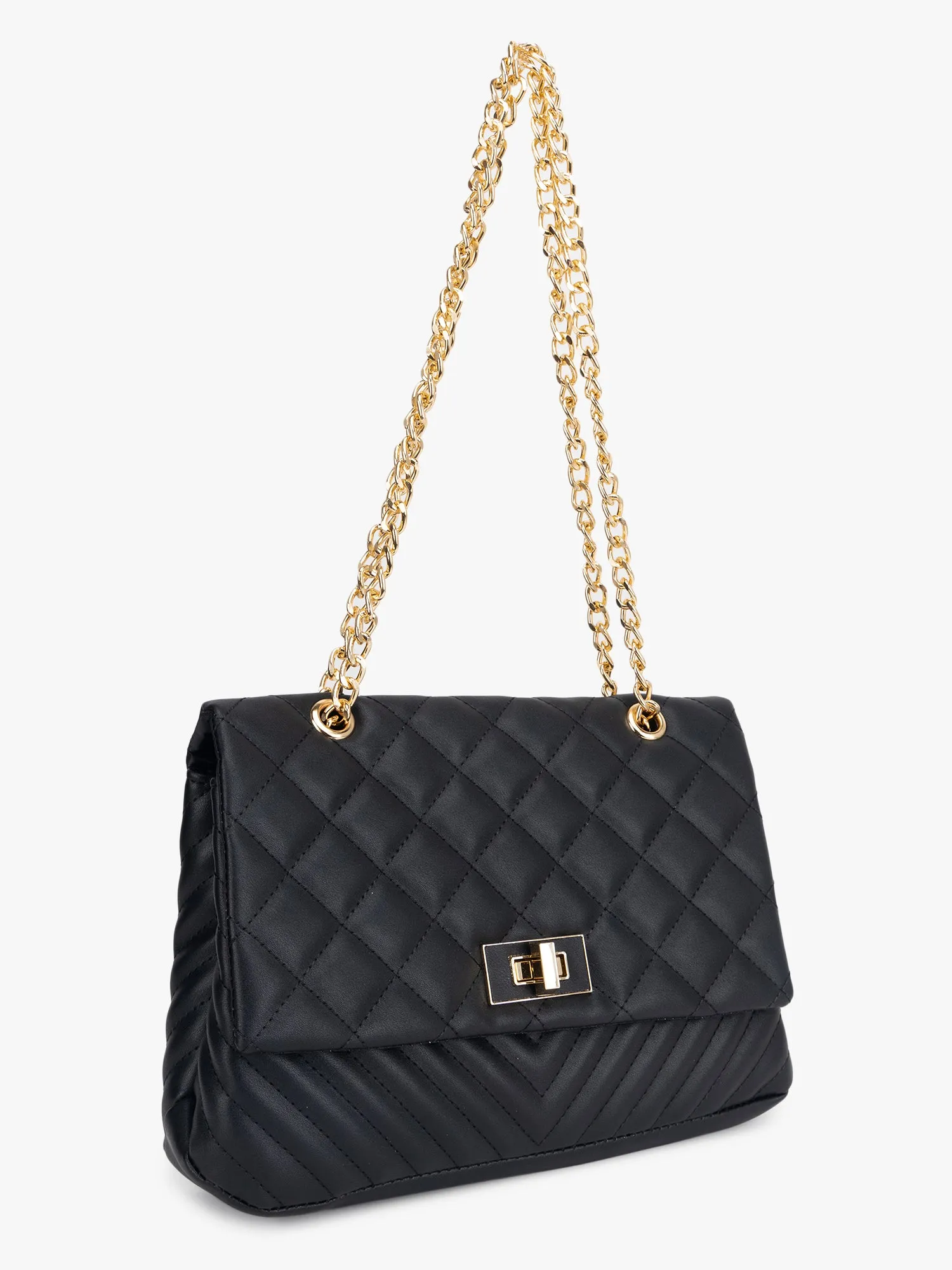 Quilted Solid Handbag With Chain