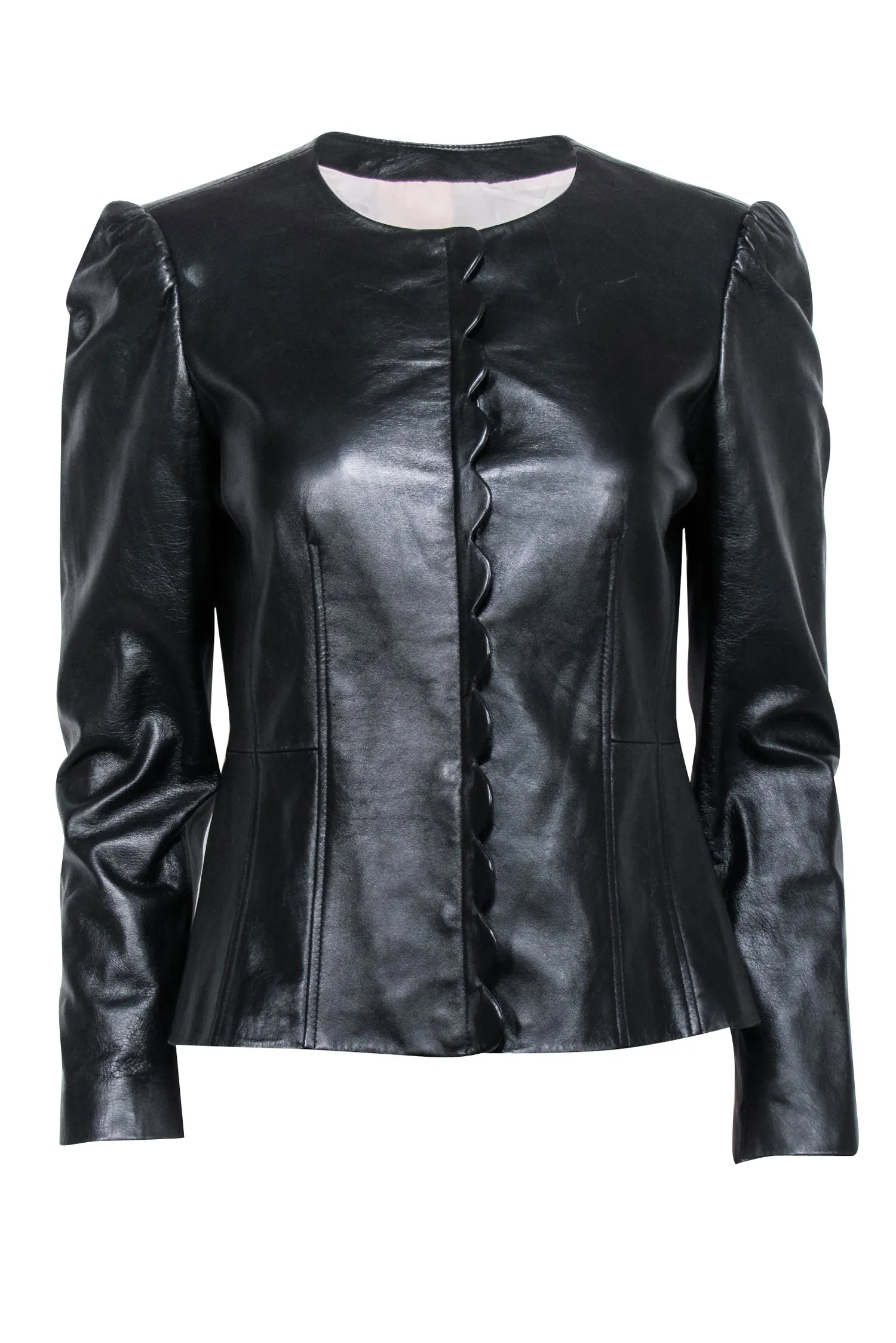 Rebecca Taylor - Black Leather Scalloped Edge Jacket Sz 4