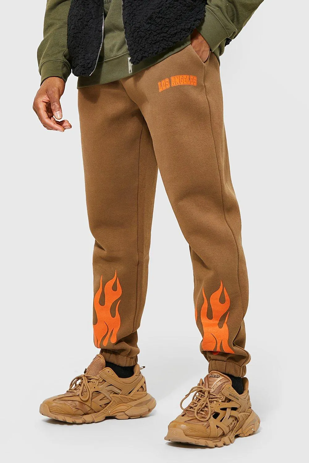 Regular Fit Los Angeles Flame Print Joggers | boohooMAN UK