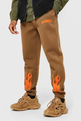 Regular Fit Los Angeles Flame Print Joggers | boohooMAN UK