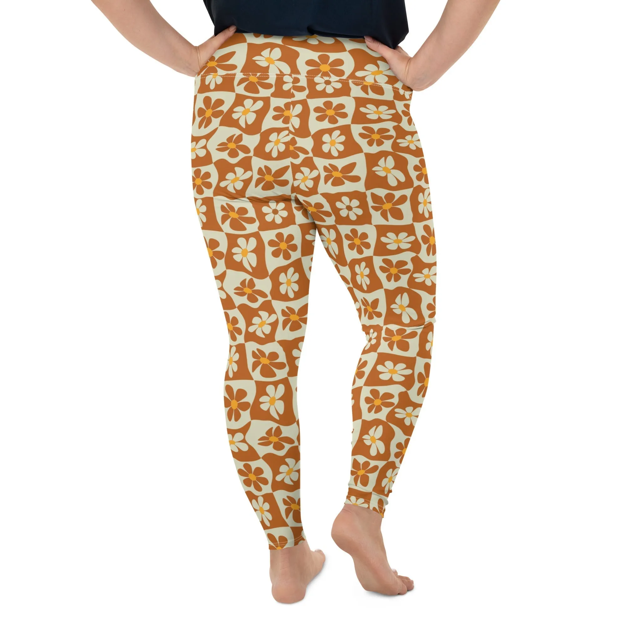 Retro Flower Checkerboard Plus Size Leggings