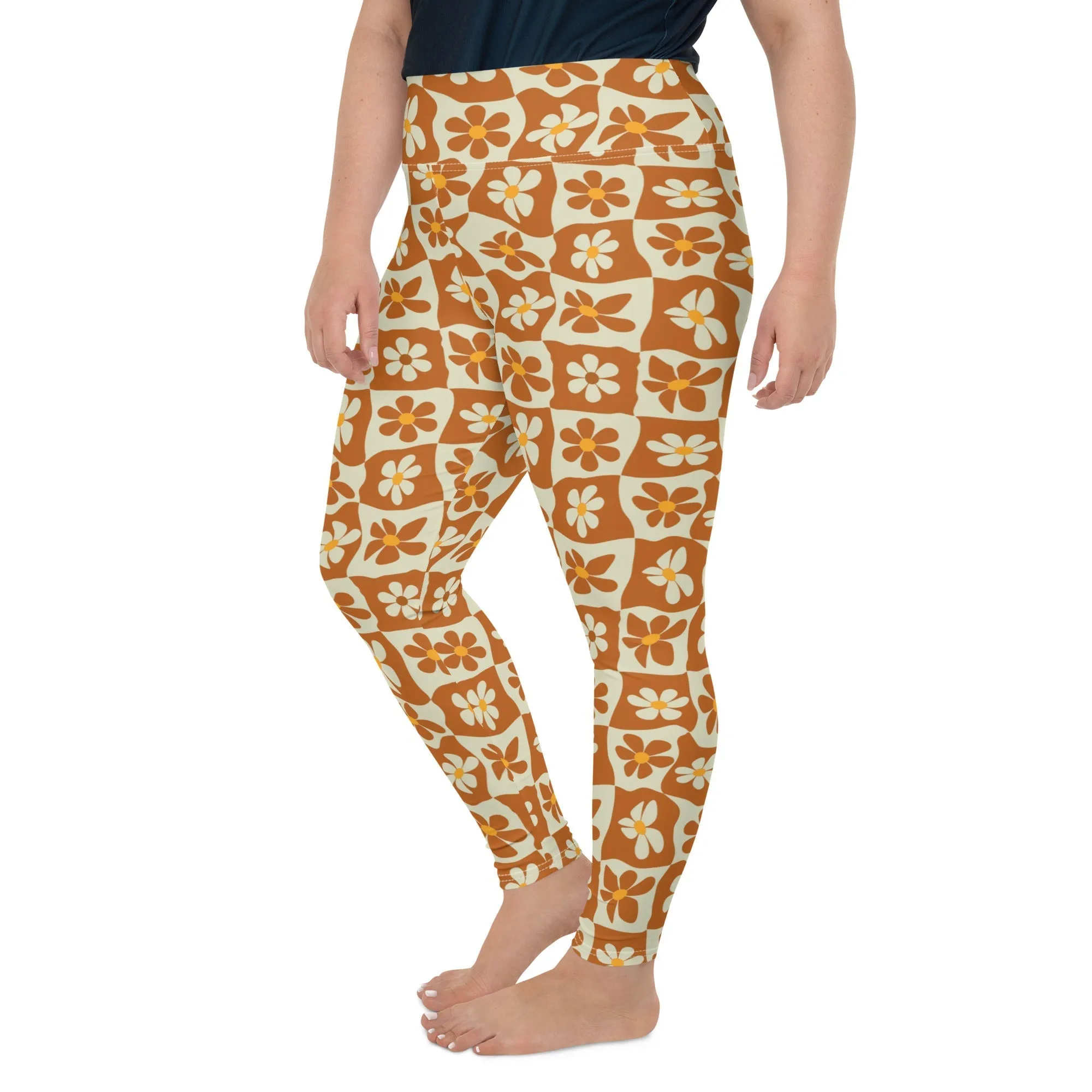 Retro Flower Checkerboard Plus Size Leggings