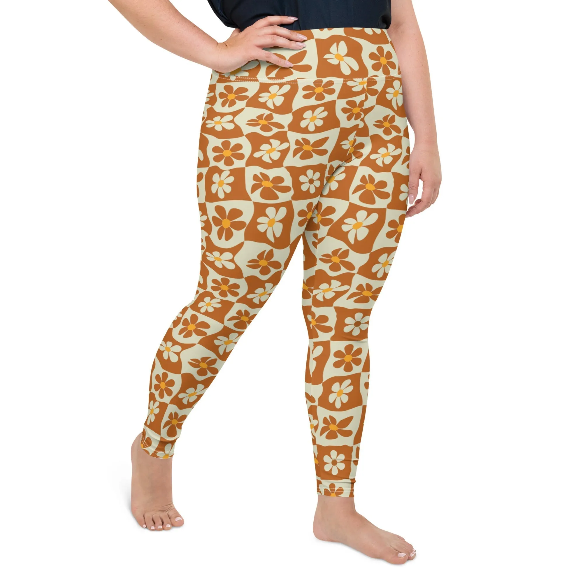 Retro Flower Checkerboard Plus Size Leggings