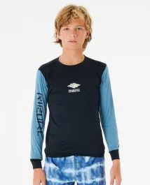 Rip Curl Tube Heads Long Sleeve Boys Rash Vest - Black/Blue