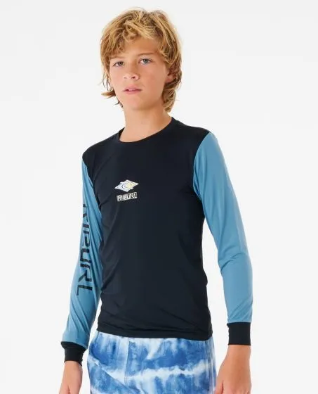 Rip Curl Tube Heads Long Sleeve Boys Rash Vest - Black/Blue