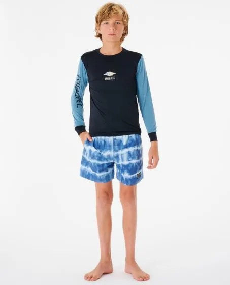 Rip Curl Tube Heads Long Sleeve Boys Rash Vest - Black/Blue