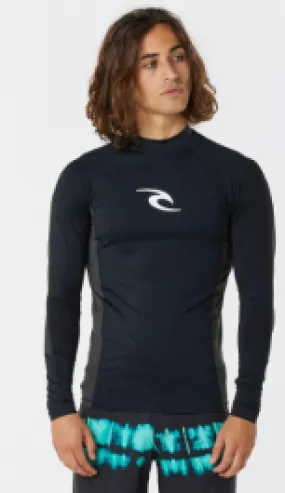 Rip Curl Waves Mens UPF Performance Long Sleeve Rash Vest - Black