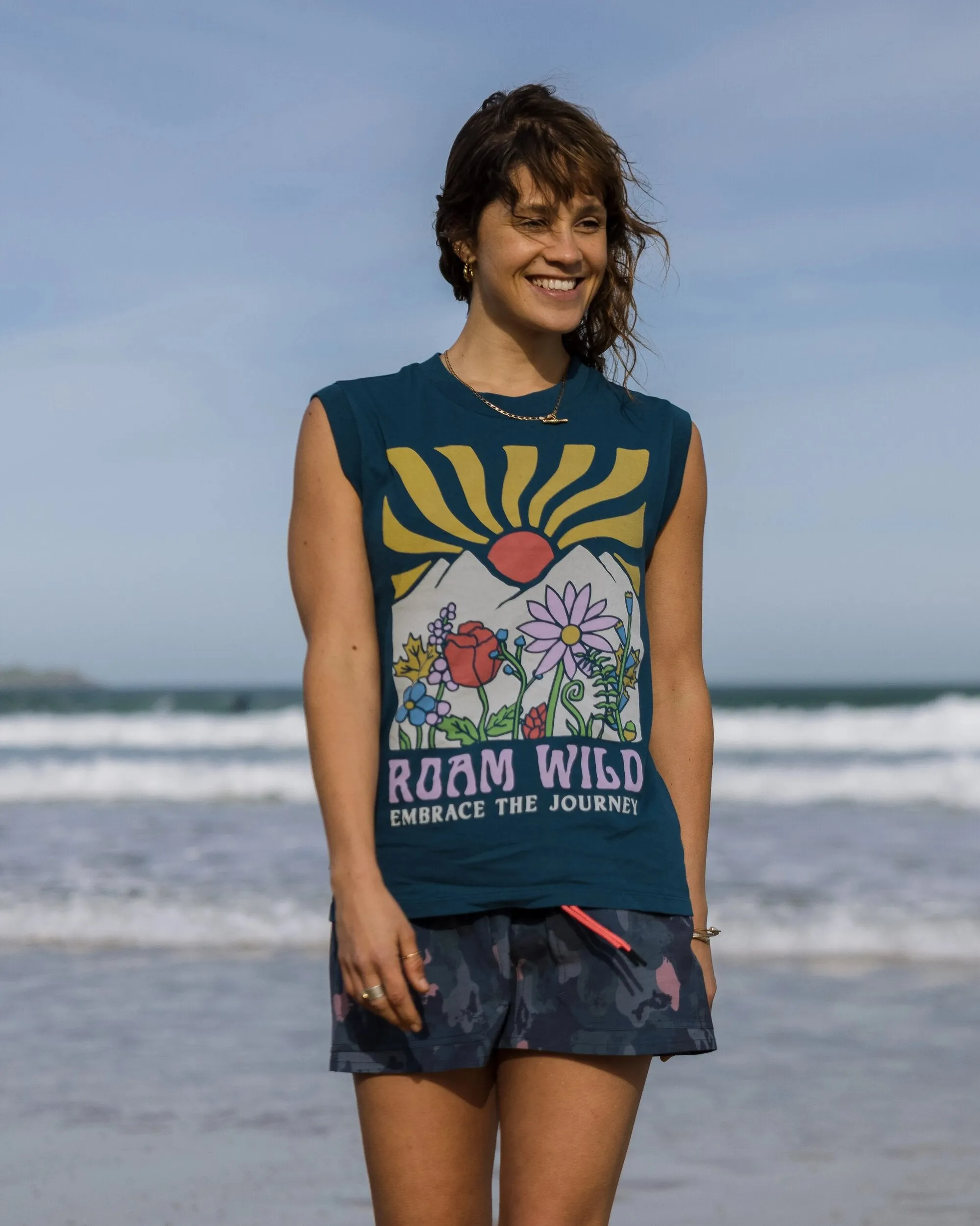 Roam Wild Recycled Cotton Vest - Tidal Blue