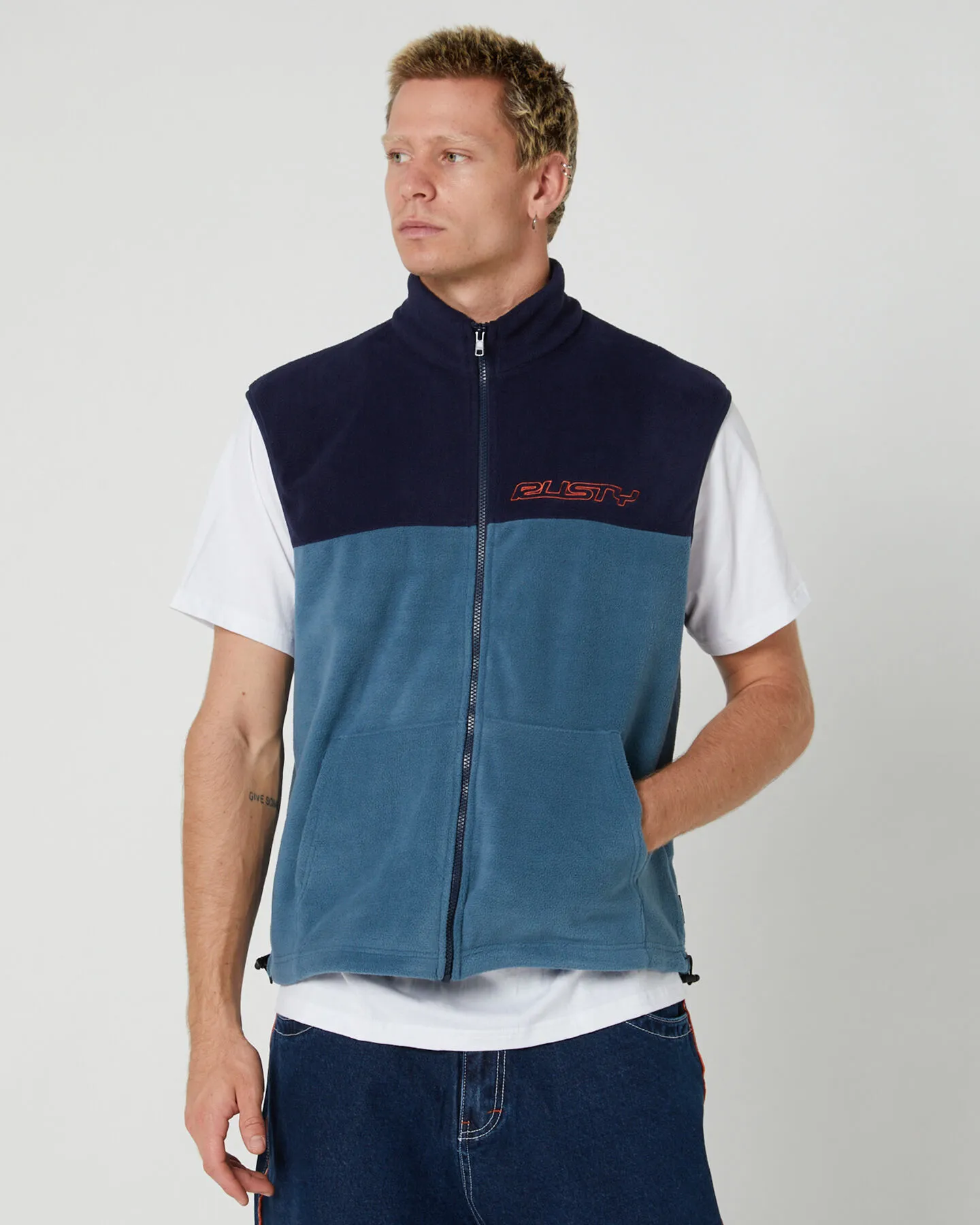 Rusty Tasty Ice Polar Fleece Vest - Navy Blue / China Blue | SurfStitch