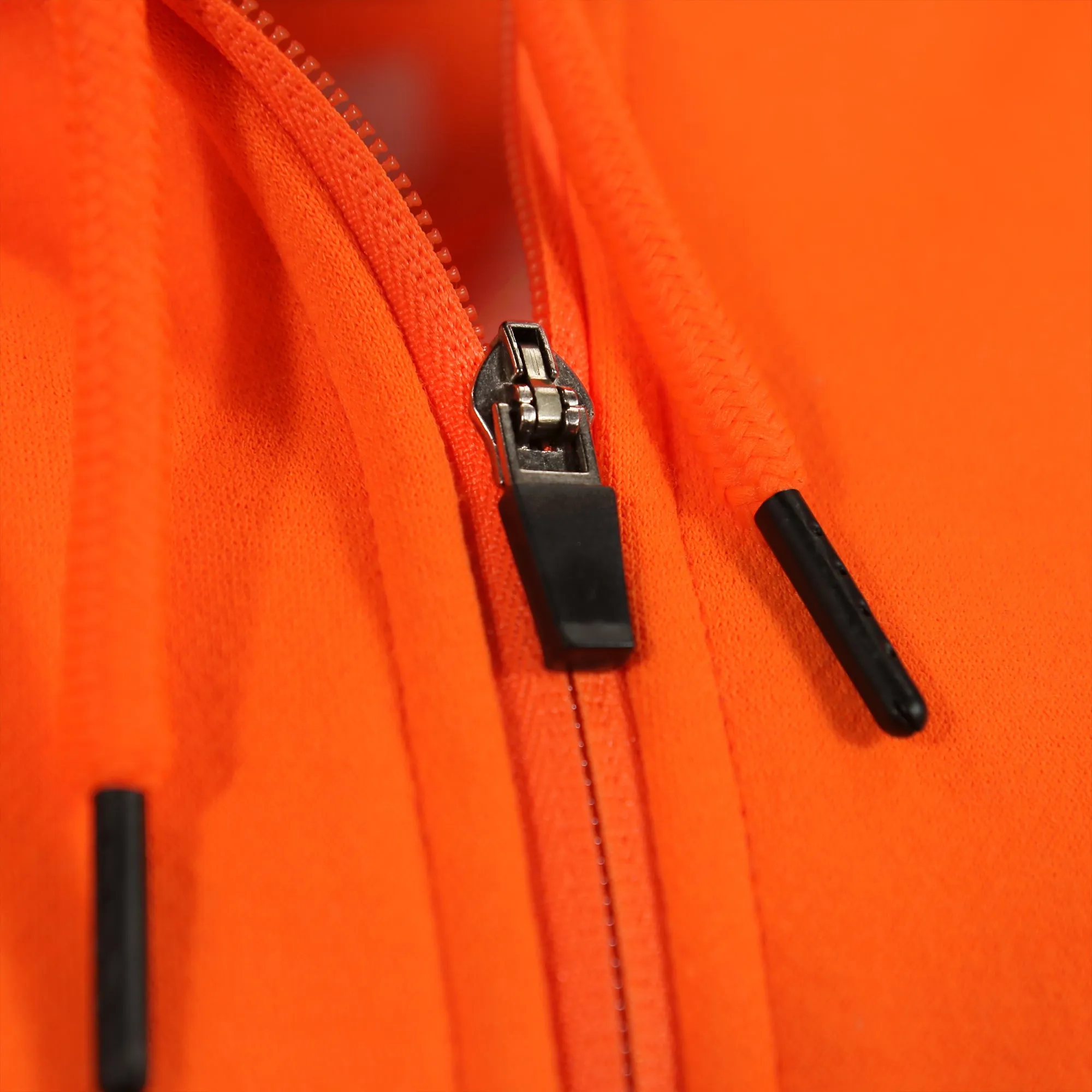 Safety Orange Unbasic Fleece Stash Pocket Sunset Park Tapered Zipper Hoodie | Fleece Safety Orange Hoodie