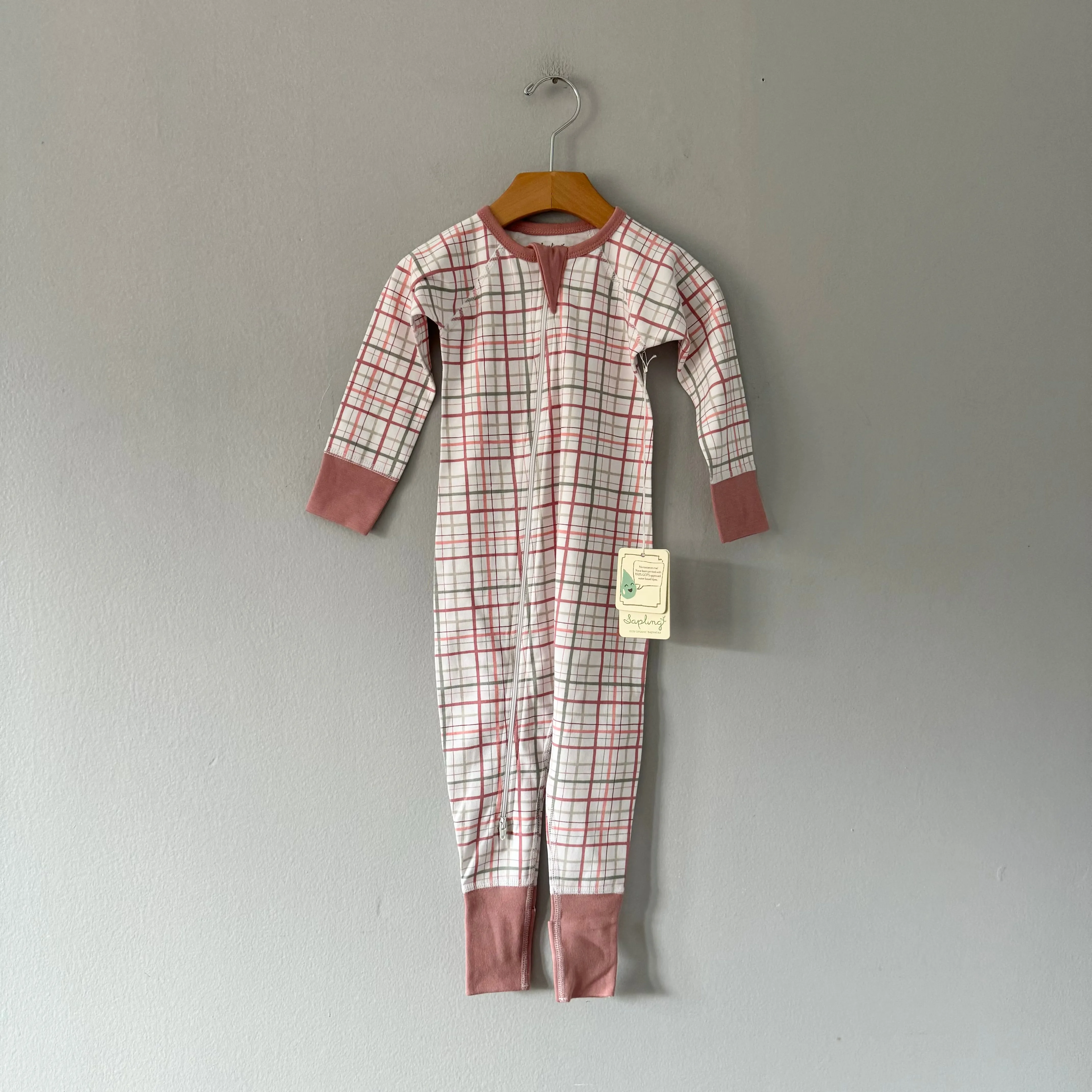 Sapling / Smokey pink checked romper / 12-18M - New with tag