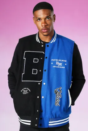 Spliced B Oversized Varsity Vest | boohooMAN UK