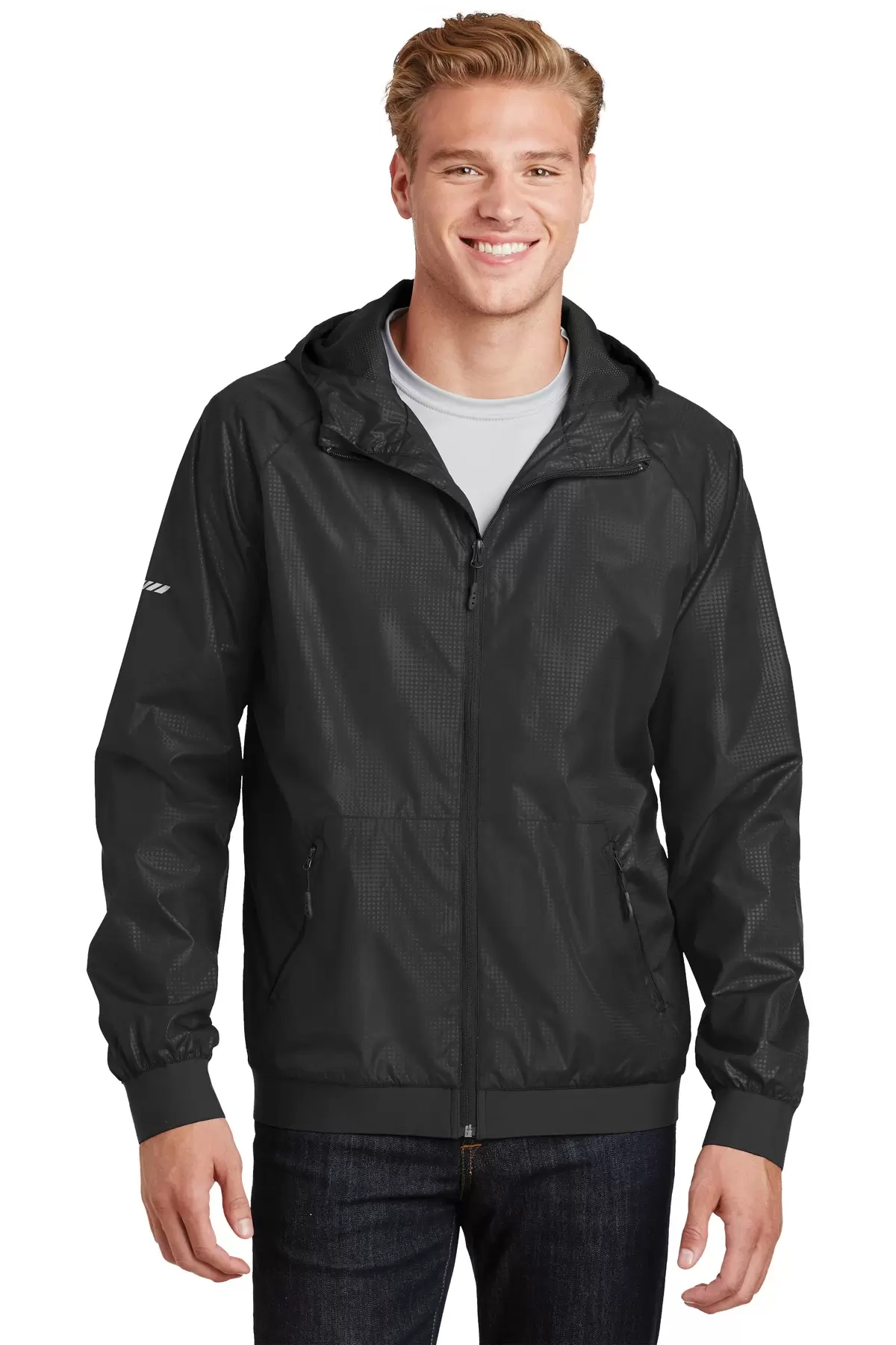 Sport Tek JST53 Sport-Tek Embossed Hooded Wind Jacket SKU: JST53