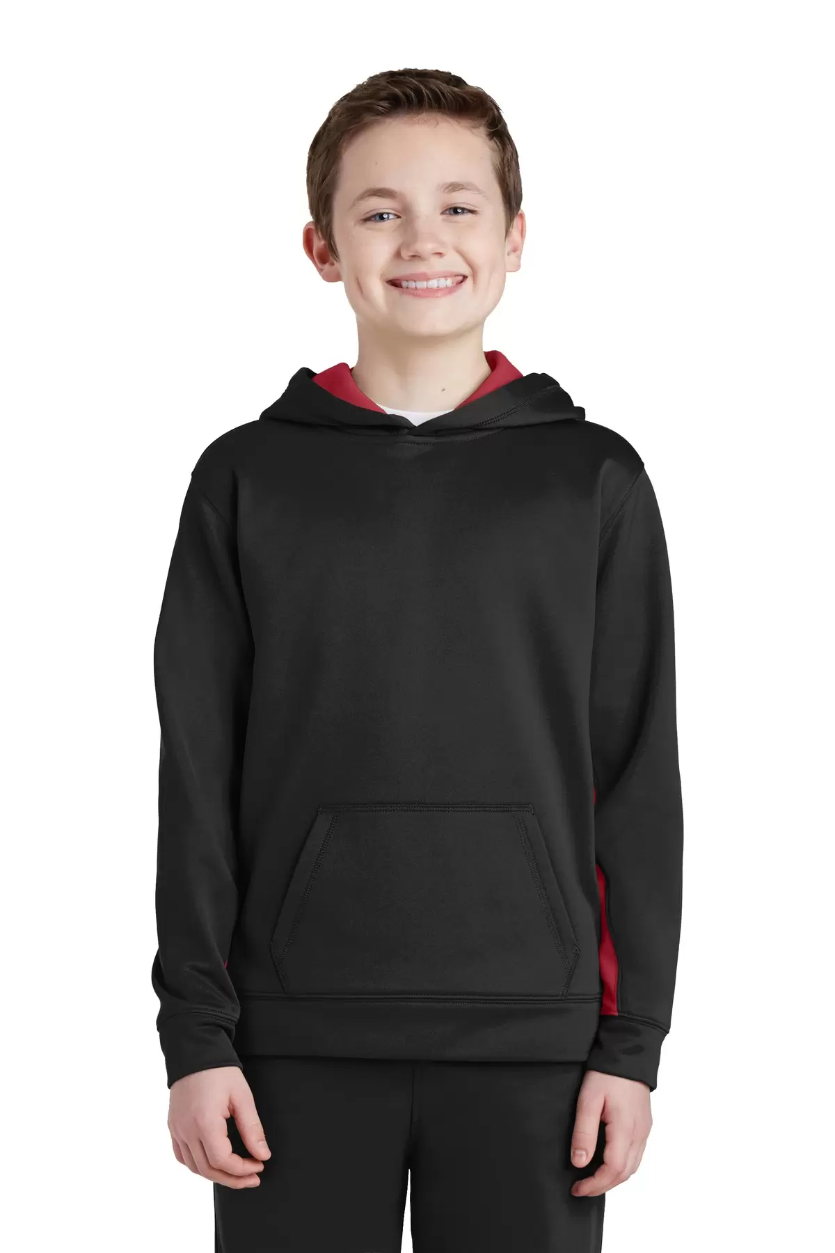 Sport Tek YST235 Sport-Tek Youth Sport-Wick Fleece Colorblock Hooded Pullover SKU: YST235