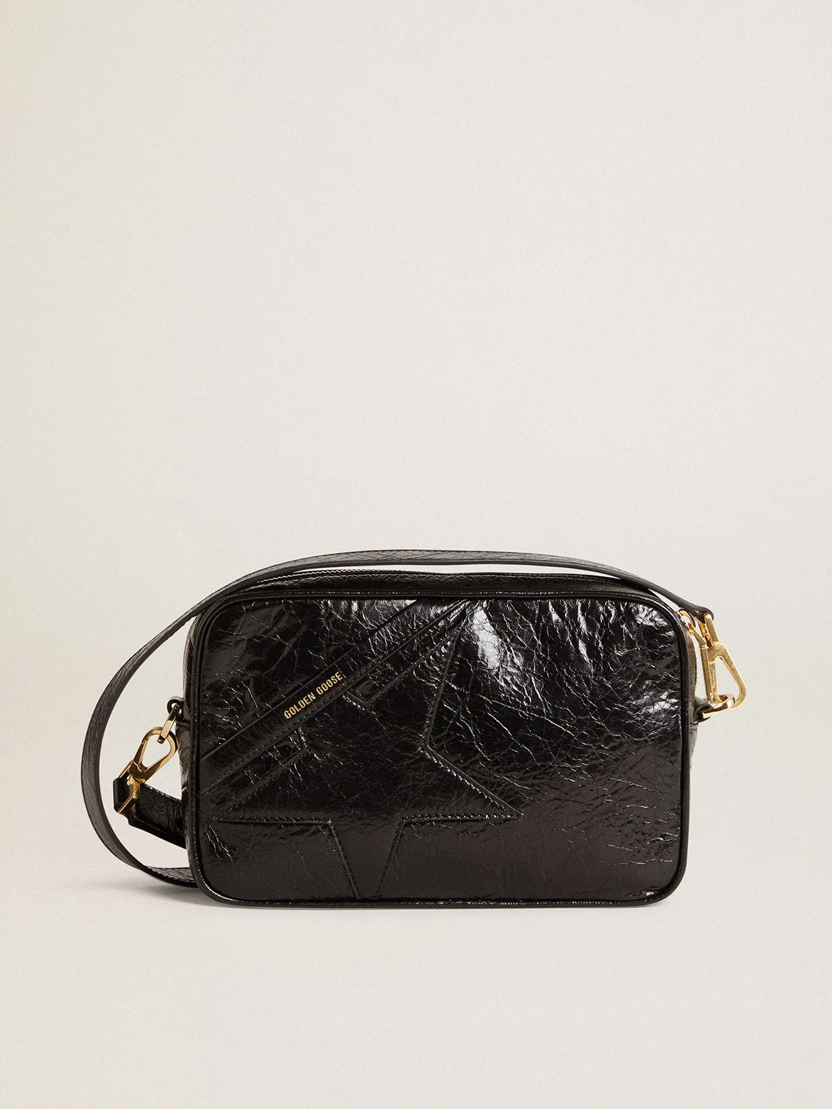 Star Bag in glossy black leather with tone-on-tone star