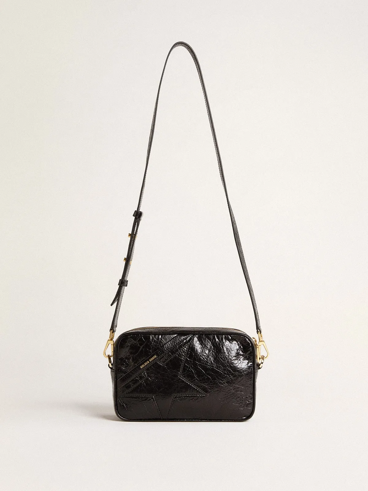 Star Bag in glossy black leather with tone-on-tone star