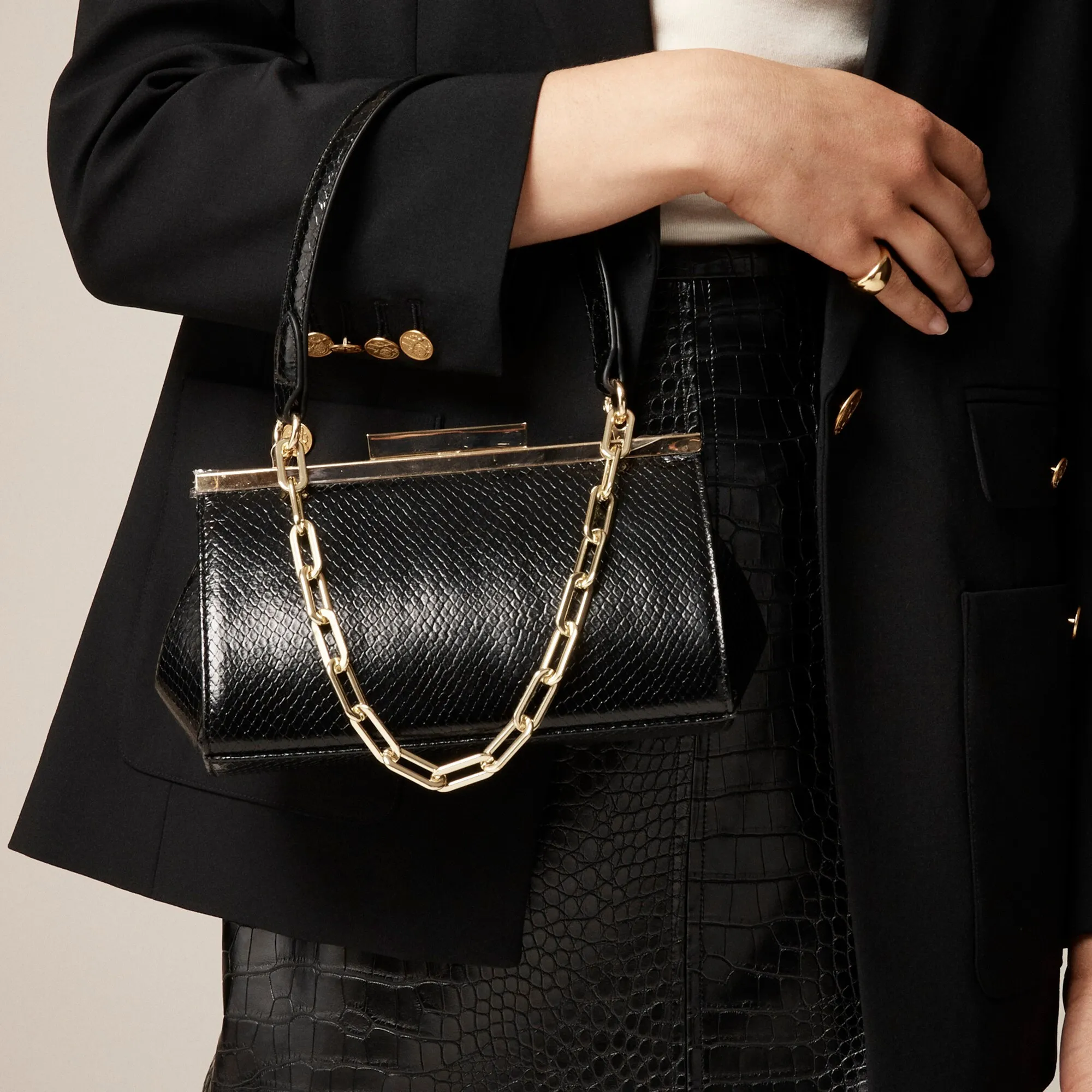 Structured three-in-one bag in crinkle Italian leather