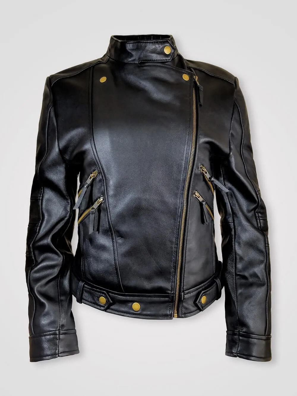 Stylish Leather Motorcycle Jacket with Asymmetrical Zipper Closure