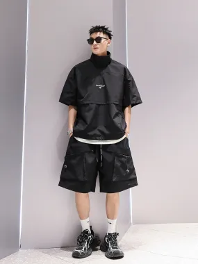 Summer boys' national trend embroidered cool workwear casual suit loose quick-drying T-shirt shorts sportswear two-piece set