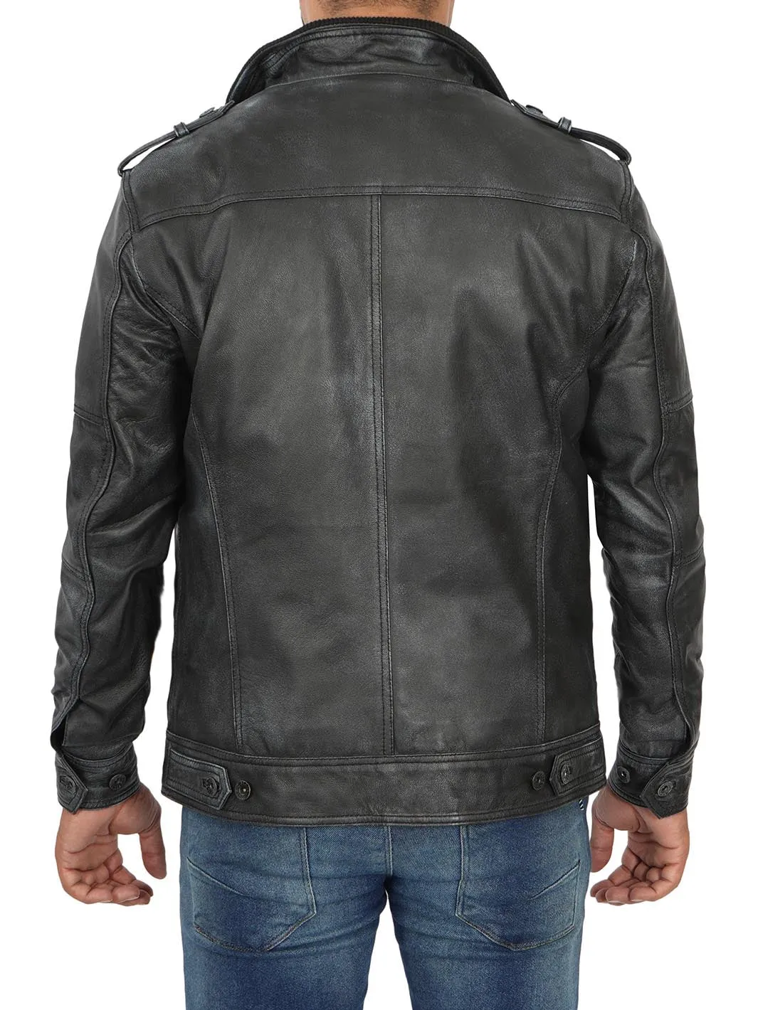 Tavares Mens Distressed Black Leather Biker Jacket