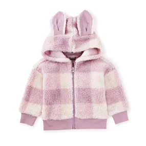 Teddy Fleece Bunny Ears Hoodie - Buffalo Plaid - Pale Purple - FINAL SALE