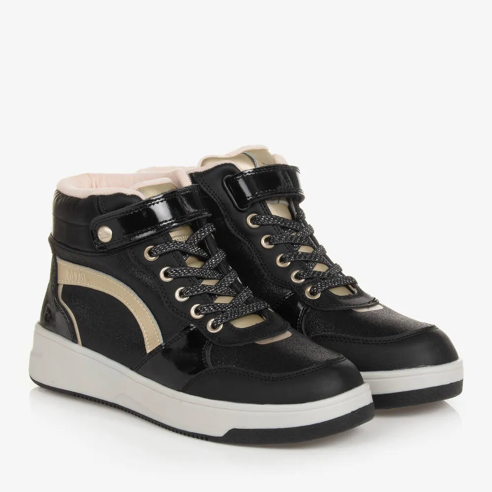 Teen Girls Black & Gold High-Top Trainers