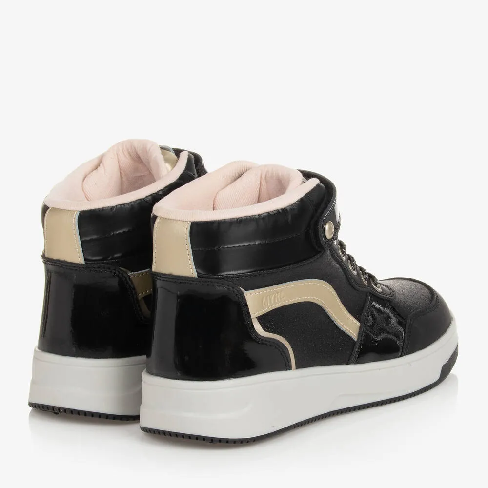 Teen Girls Black & Gold High-Top Trainers