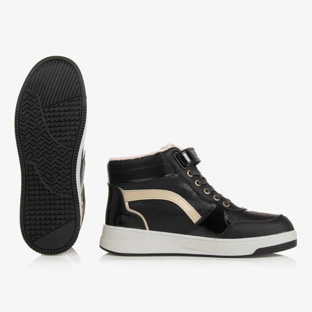 Teen Girls Black & Gold High-Top Trainers