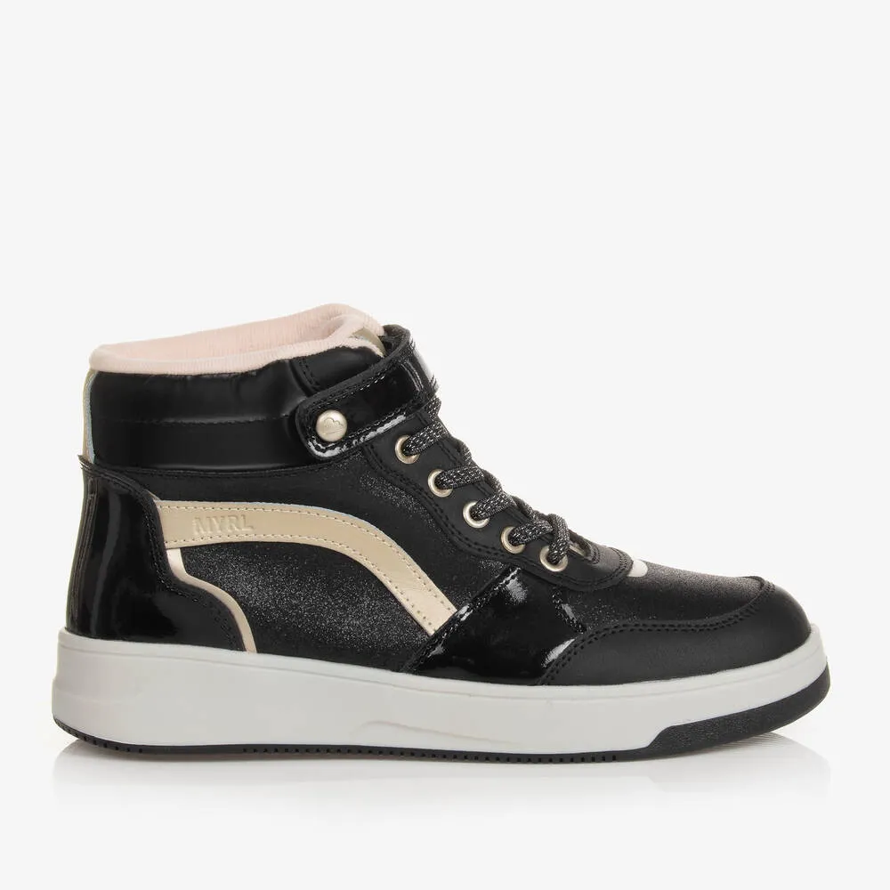 Teen Girls Black & Gold High-Top Trainers