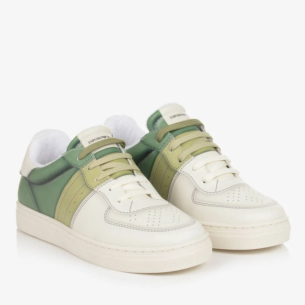 Teen Ivory & Green Lace-Up Trainers