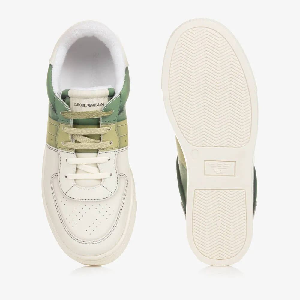 Teen Ivory & Green Lace-Up Trainers